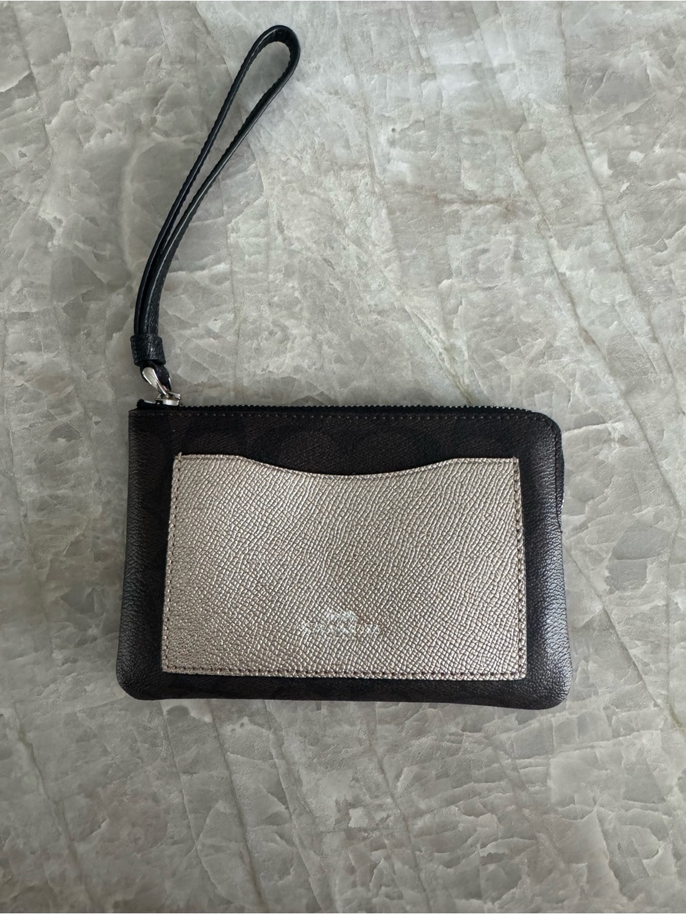 Coach Women’s Two-Tone Leather Wristlet - Brown and Gold